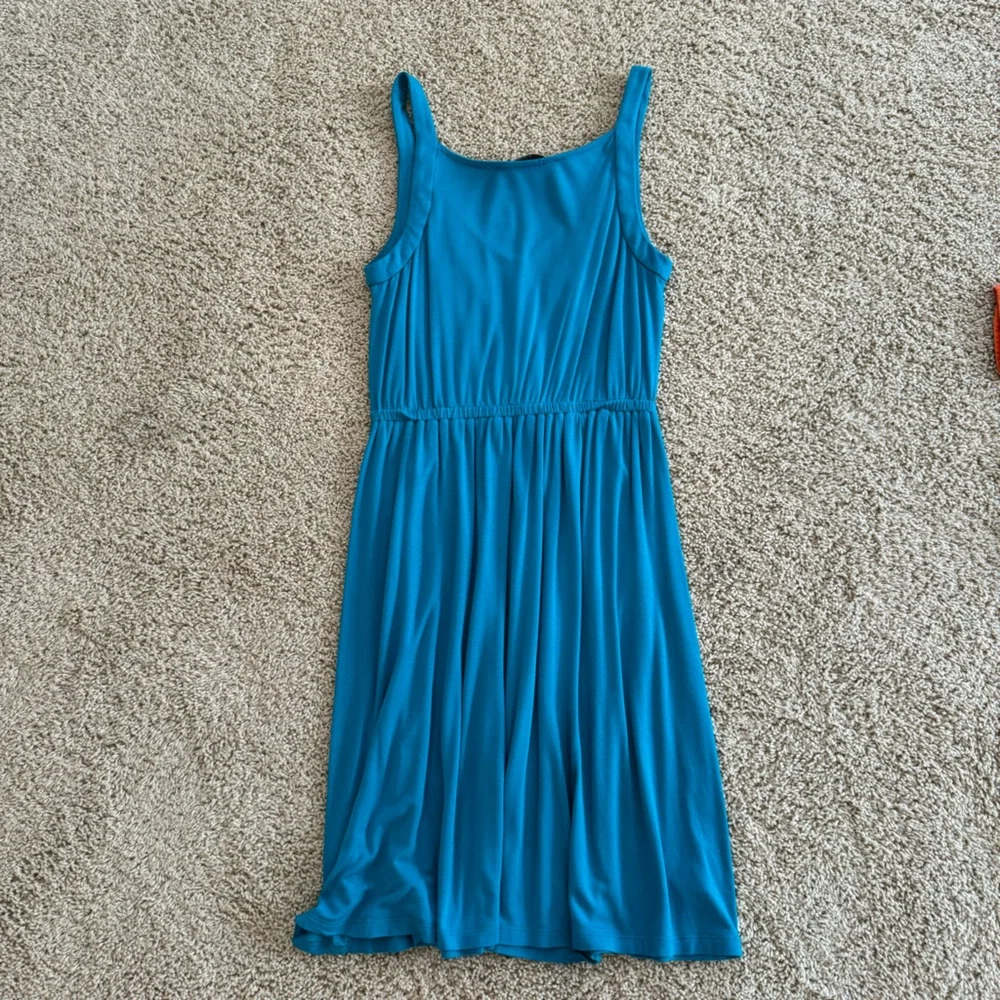 Loft Blue Jersey Knit Sleeveless Dress layered top & stretch waist. Size Small - Picture 7 of 7